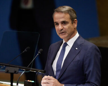 Ο Έλληνας πρωθυπουργός, Κυριάκος Μητσοτάκης στο βήμα της Γενικής Συνέλευσης του ΟΗΕ
