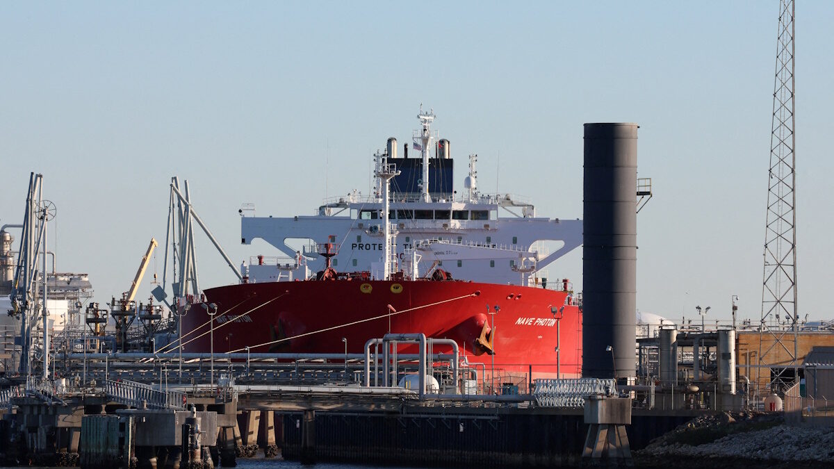 FILE PHOTO: The Nave Photon, carrying crude oil from Venezuela, is docked at Port Freeport in Freeport, Texas, U.S., January 15, 2026.