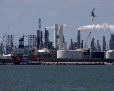 FILE PHOTO: The Rishiri Galaxy, an oil and chemical tanker sailing under the flag of Panama, is docked at the Texas City docks next to the Marathon Galveston Bay Refinery shortly after U.S. President Donald Trump announced a 60-day waiver of the Jones Act shipping law, in Texas City, Texas, U.S. March 18, 2026.