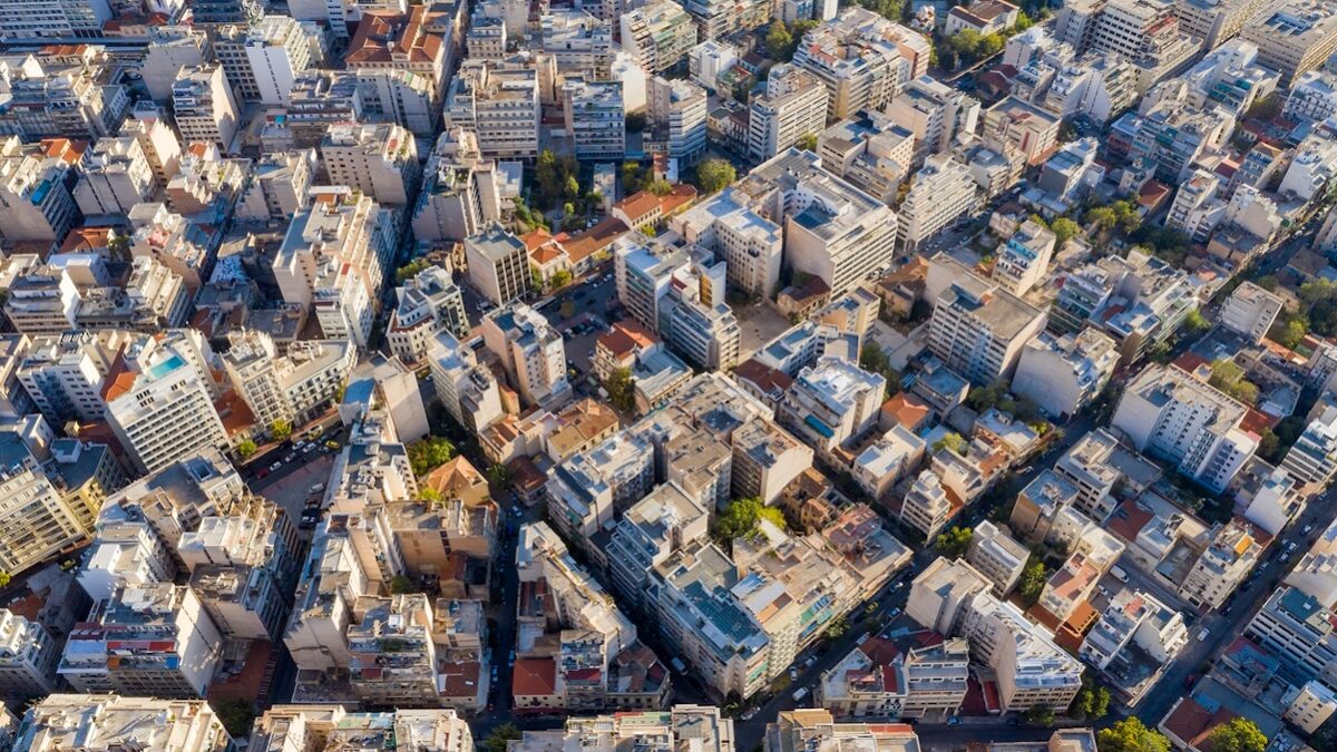 Residential buildings in Athens, aerial view, Greece.