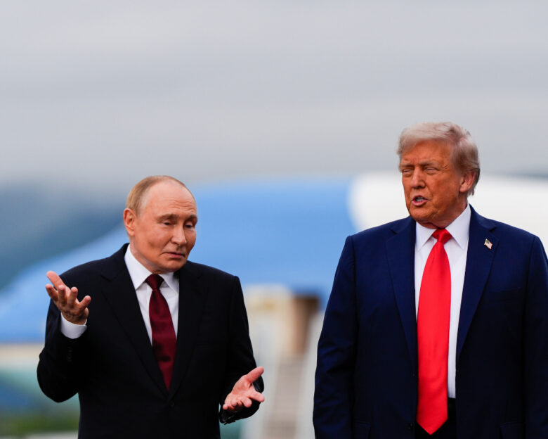 FILE - President Donald Trump Russia's President Vladimir Putin talk, Aug. 15, 2025, at Joint Base Elmendorf-Richardson, Alaska.