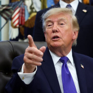 US President Donald Trump takes questions during the announcement of a Minnesota company's plan to build a $15 billion steel mill in Iowa, at the Oval Office at the White House in Washington, D.C., US, September 28, 2026.