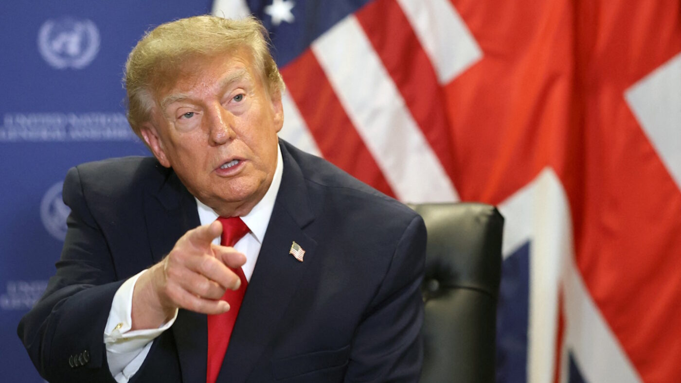 US President Donald Trump gestures during a meeting with Britain's Prime Minister Andy Burnham on the sidelines of the 81st United Nations General Assembly in New York City, US, September 22, 2026.