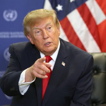 US President Donald Trump gestures during a meeting with Britain's Prime Minister Andy Burnham on the sidelines of the 81st United Nations General Assembly in New York City, US, September 22, 2026.