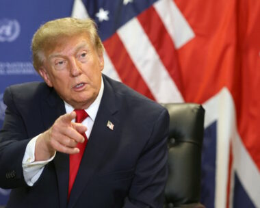 US President Donald Trump gestures during a meeting with Britain's Prime Minister Andy Burnham on the sidelines of the 81st United Nations General Assembly in New York City, US, September 22, 2026.
