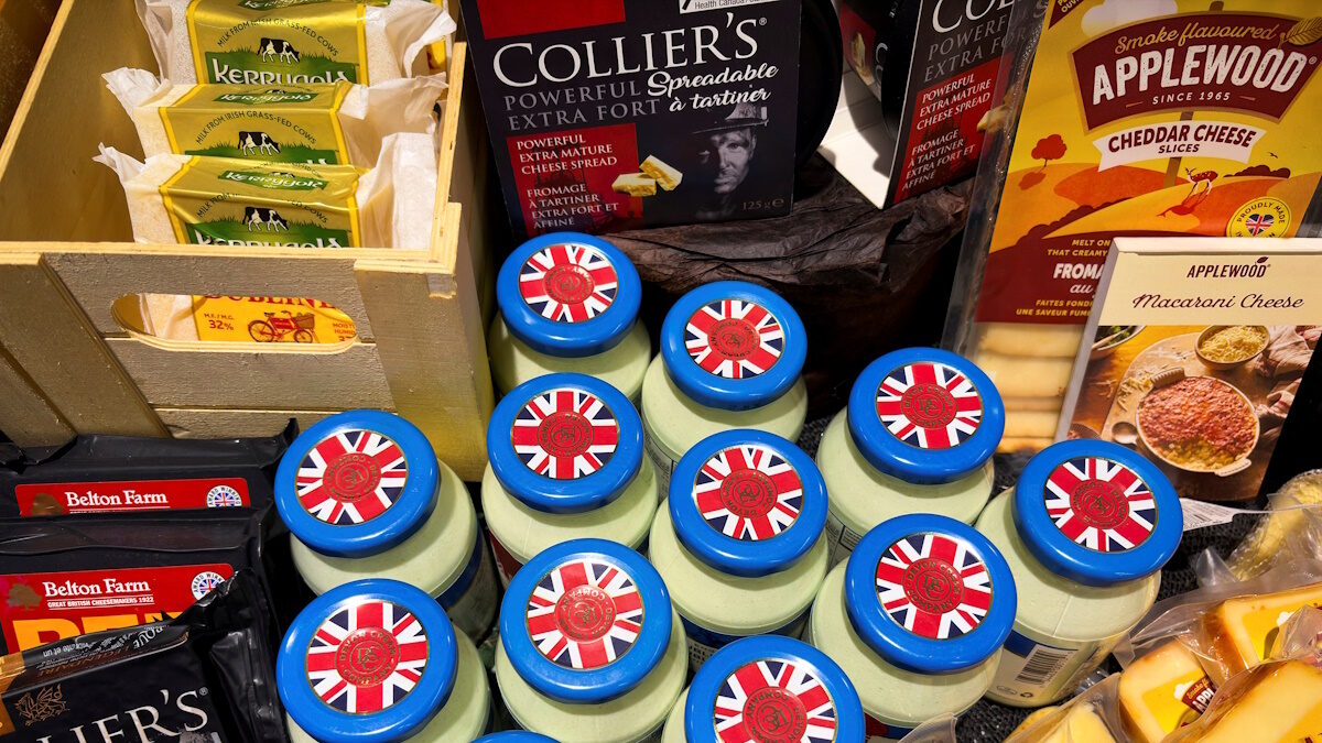 A selection of imported European dairy products is displayed in a store fridge as Canadian consumers double down on efforts to buy Canadian goods and boycott U.S. products, at a supermarket in Toronto, Ontario, Canada, September 8, 2026. Picture taken with a mobile phone.