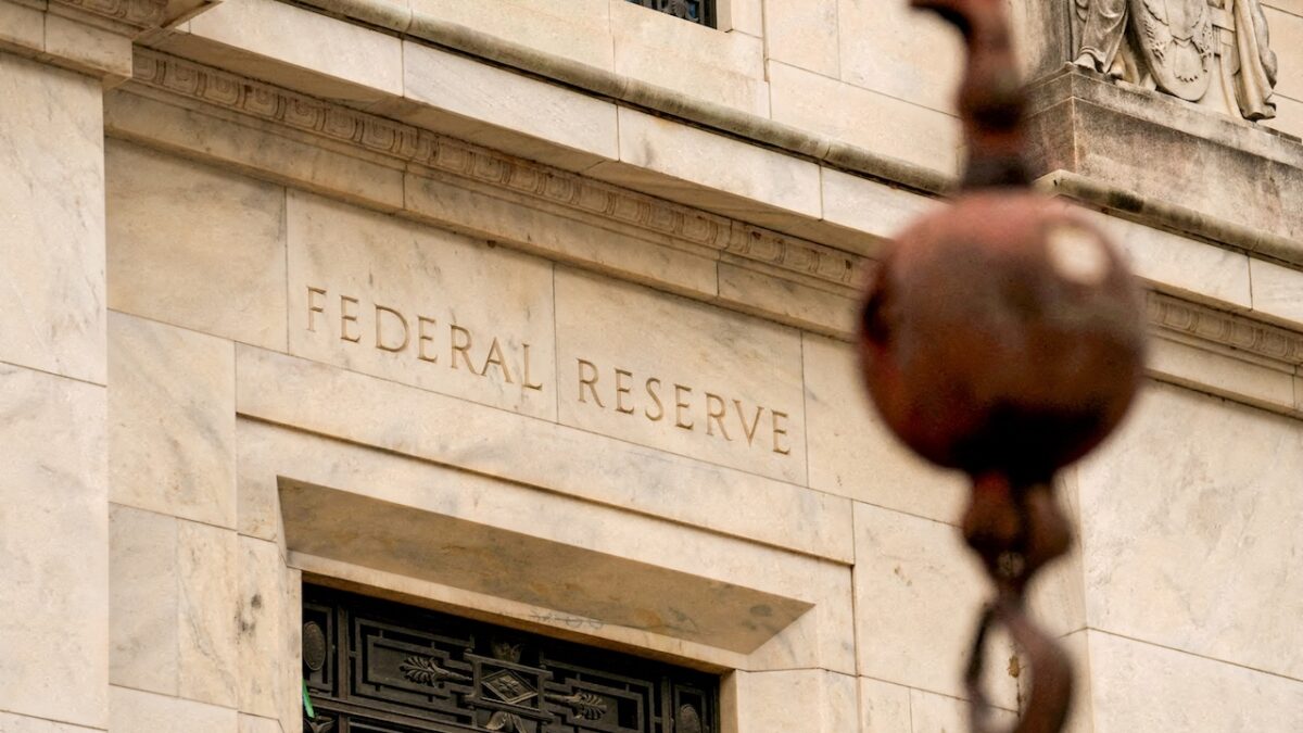 FILE PHOTO: View of the facade as construction continues on the Federal Reserve Board building, in Washington, D.C., U.S., September 17, 2025.