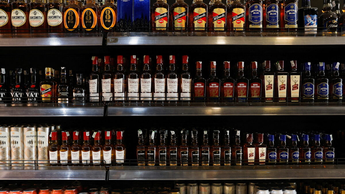 FILE PHOTO: Bottles of alcoholic beverages are displayed on shelves at a liquor store in Bengaluru, India, January 20, 2026.