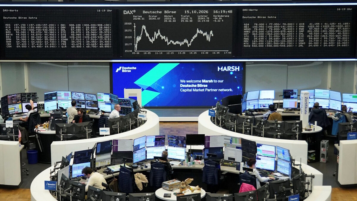 Chart of German share price DAX (Deutscher Aktienindex) at the stock exchange in Frankfurt, Germany, October 15, 2026.