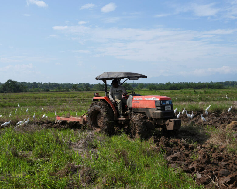 A farmer uses a tractor to plow the field in Dehiattakandiya, Sri Lanka, October 28, 2025.