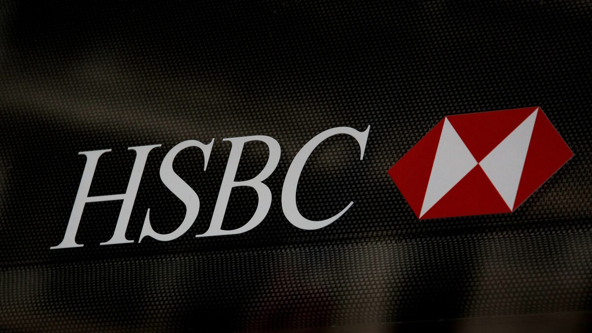 FILE PHOTO: HSBC logo is seen on a branch bank in the financial district in New York, U.S., August 7, 2019.