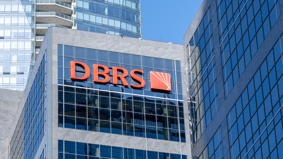 Toronto, Canada - May 06, 2019: Sign of DBRS on the headquarters in Toronto, Canada. DBRS is an independent, privately held, globally recognized credit ratings agency.