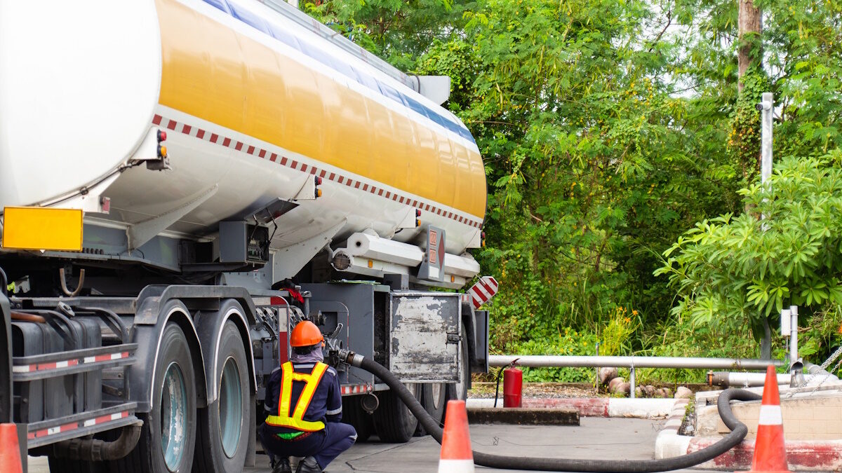 Fueling Up a Freight Transport Truck,Fuel Delivery Tanker