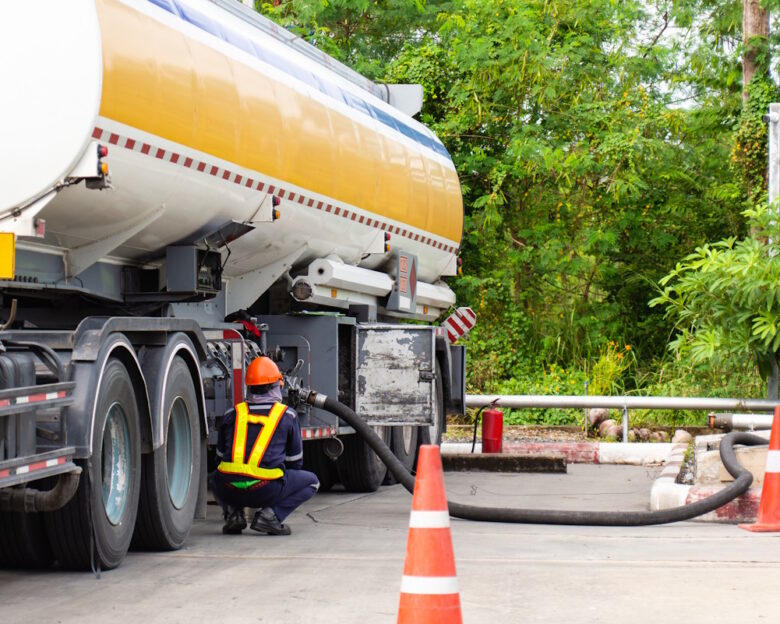 Fueling Up a Freight Transport Truck,Fuel Delivery Tanker