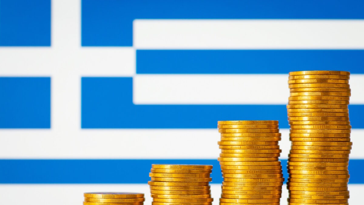 Concept of rise of economic, development, positive statistics of income in Greece