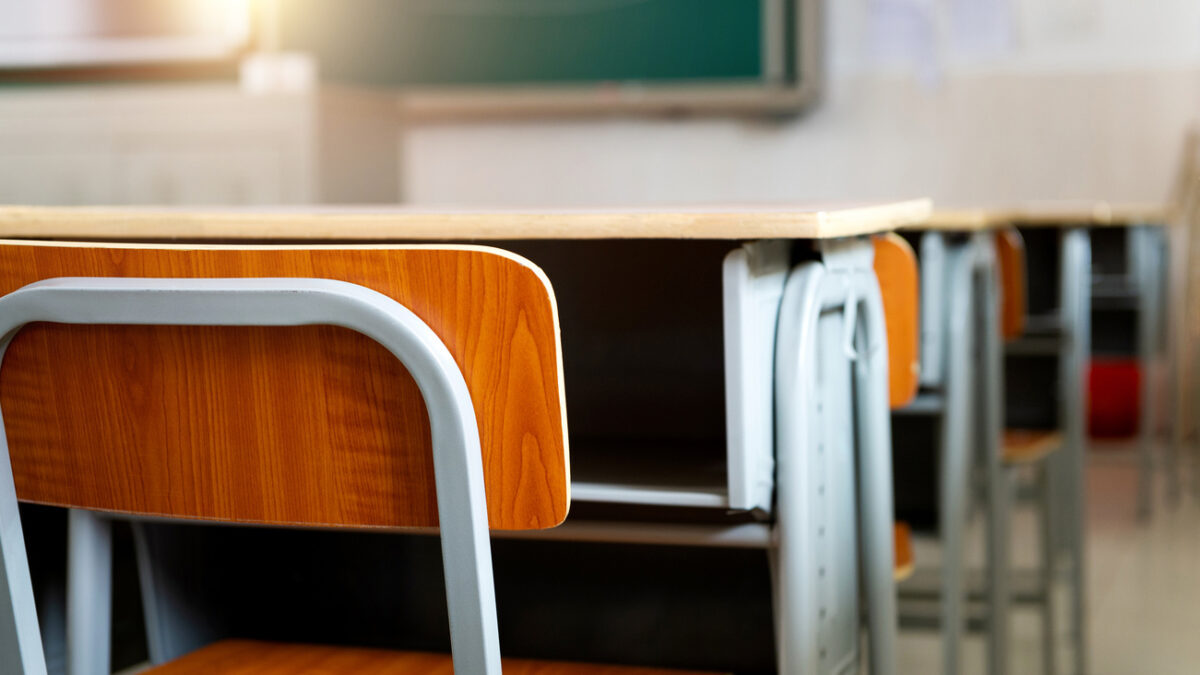 Empty classroom with chairs and desks