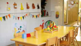Interior of a modern kindergarten classroom. No people
