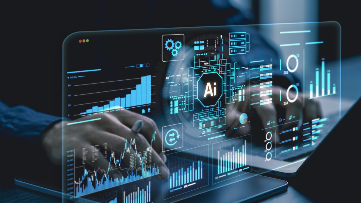AI, data analysis. Business people use AI to analyze financial related data. big data Complex performance measurement With modern innovative technology