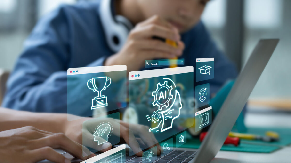 AI artificial intelligence, STEM. Teenage students engage in hands-on STEM education, building robots and learn to use artificial intelligence through coding and programming.STEM education concept.