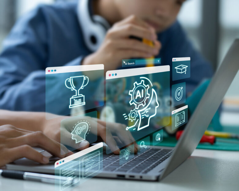 AI artificial intelligence, STEM. Teenage students engage in hands-on STEM education, building robots and learn to use artificial intelligence through coding and programming.STEM education concept.