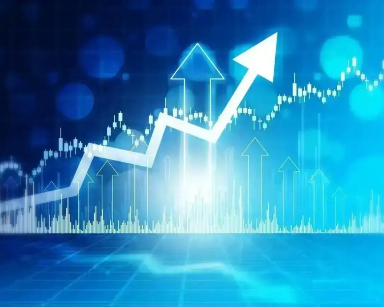 Stock market trading, financial data graph chart, data visualization, Business arrow graph chart. 3d illustration
