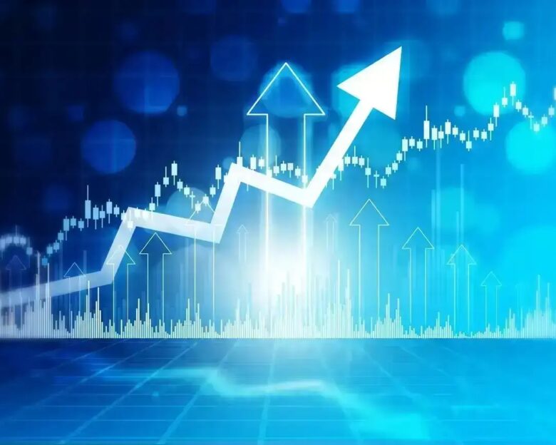 Stock market trading, financial data graph chart, data visualization, Business arrow graph chart. 3d illustration