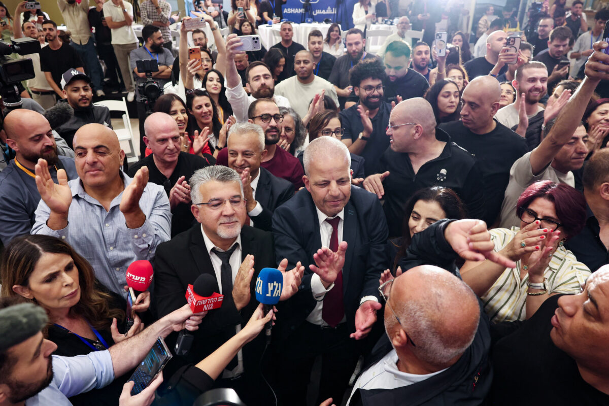 Palestinian candidate Yousef Jabareen of the Joint List party reacts to exit polls during Israel’s national election, at the party election headquarters in Nazareth, northern Israel, October 27, 2026. REUTERS
