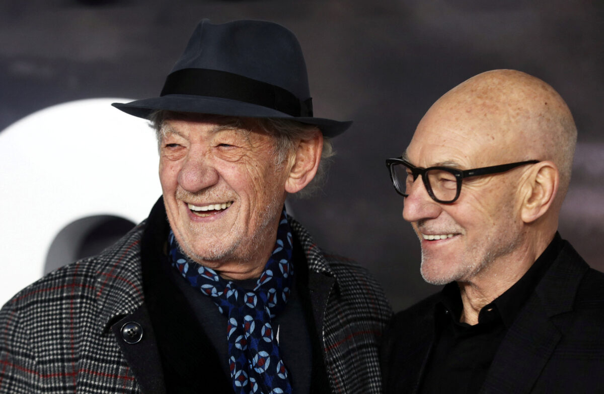 FILE PHOTO: Actors Patrick Stewart and Ian McKellen attend the premiere of "Star Trek: Picard" in London, Britain January 15, 2020. REUTERS