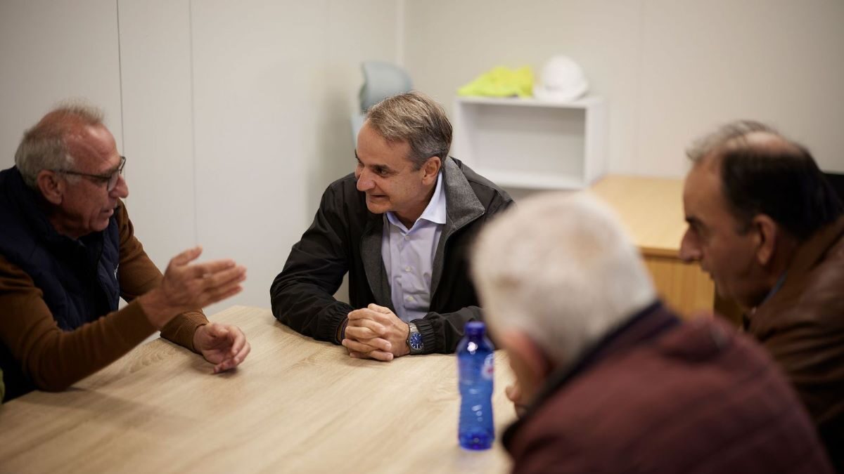 Ο Κυριάκος Μητσοτάκης στη συνάντησή του με τους αγρότες