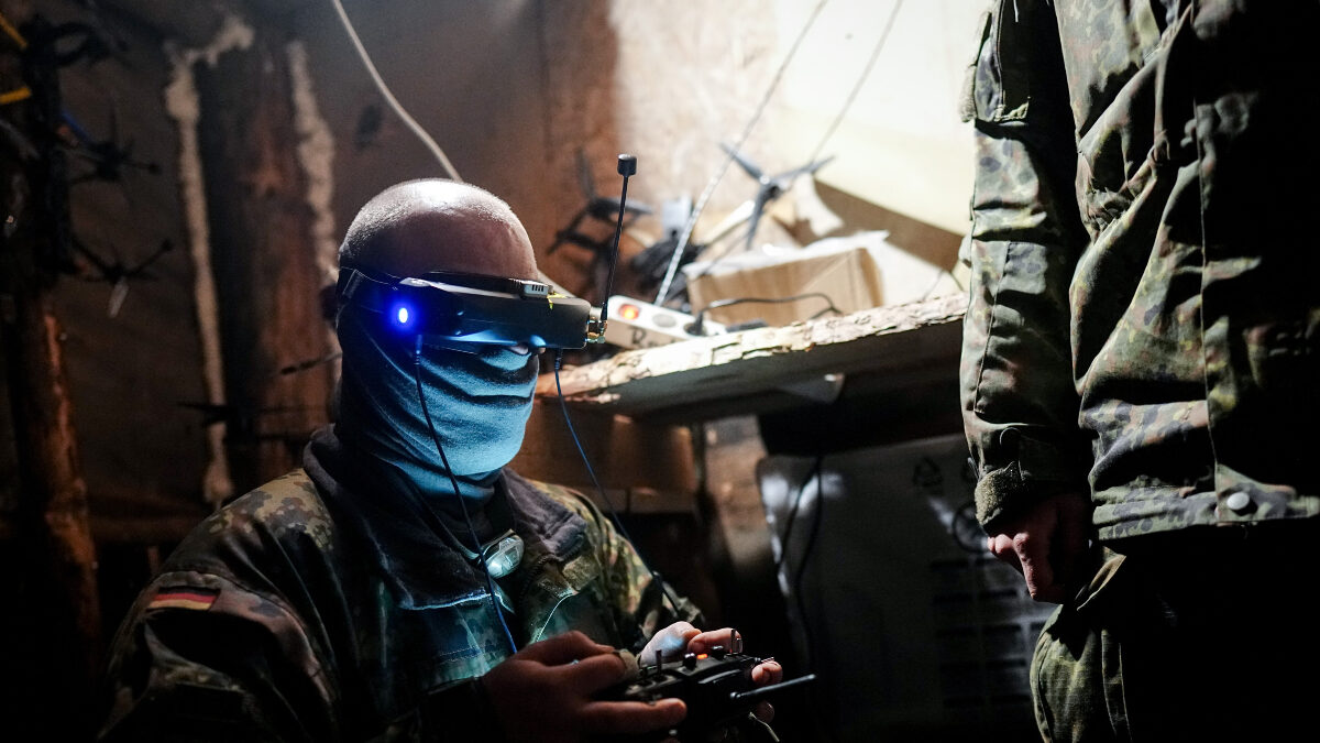 12 June 2026, Lithuania, Pabrade: A drone pilot sits in an underground drone command post during the "Freedom Shield 2026" combat exercise in Lithuania. The exercise series is the first brigade-level combat exercise for the large formation and the combat units under its command. A total of 2,900 soldiers from eight nations, along with 800 vehicles, are participating and will also be confronted with new threat scenarios.