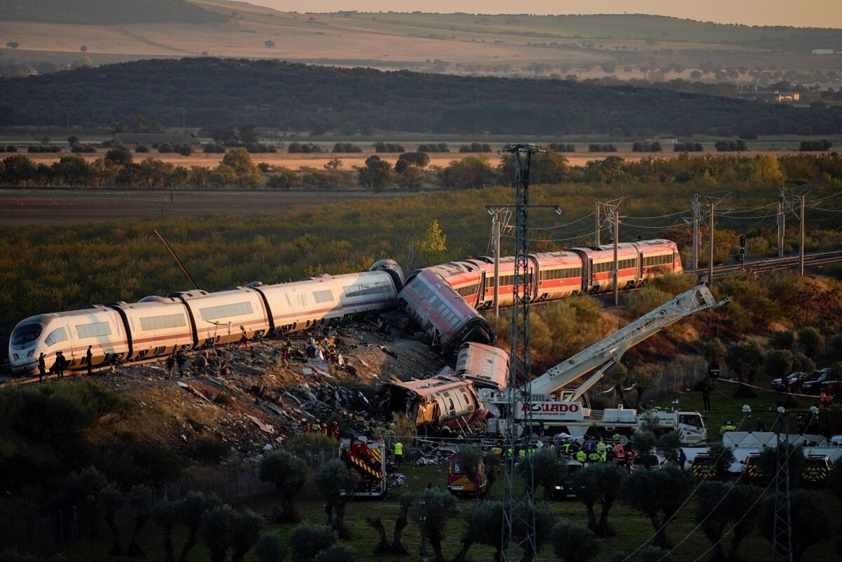 Rescue personnel work at the site of the collision of two high-speed trains between the towns of Mora and Orgaz, near Toledo, Spain, October 28, 2026. REUTERS