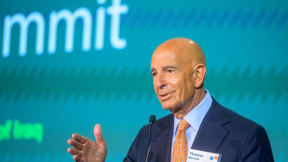 Tom Barrack, the U.S. ambassador to Turkey and special presidential envoy to Syria and Iraq, speaks at the U.S. Iraq Business Summit at the U.S. Chamber of Commerce, Friday, July 17, 2026, in Washington.