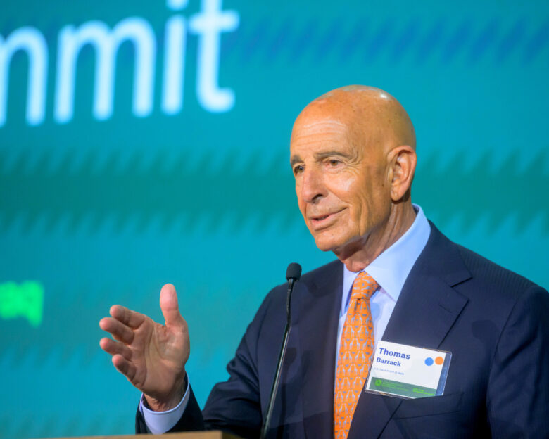 Tom Barrack, the U.S. ambassador to Turkey and special presidential envoy to Syria and Iraq, speaks at the U.S. Iraq Business Summit at the U.S. Chamber of Commerce, Friday, July 17, 2026, in Washington.