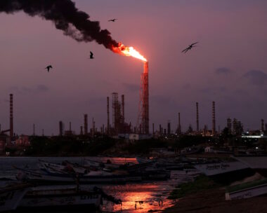 FILE PHOTO: A gas flare burns at the Cardon refinery, part of the Paraguana Refining Center, as years of underinvestment, equipment failures and shortages have hampered fuel production in Venezuela, in Punta Cardon, Venezuela, May 6, 2026.
