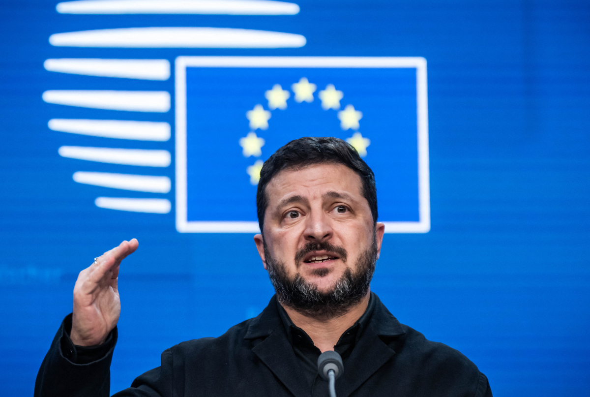 dpatop - 16 October 2026, Belgium, Brüssel: Volodymyr Zelenskyy, President of Ukraine, speaks at a press conference during the EU summit. The heads of state and government of the EU member states are discussing measures to boost the competitiveness of the European economy, the next long-term EU budget, and the status of EU enlargement negotiations at the Europa Building.