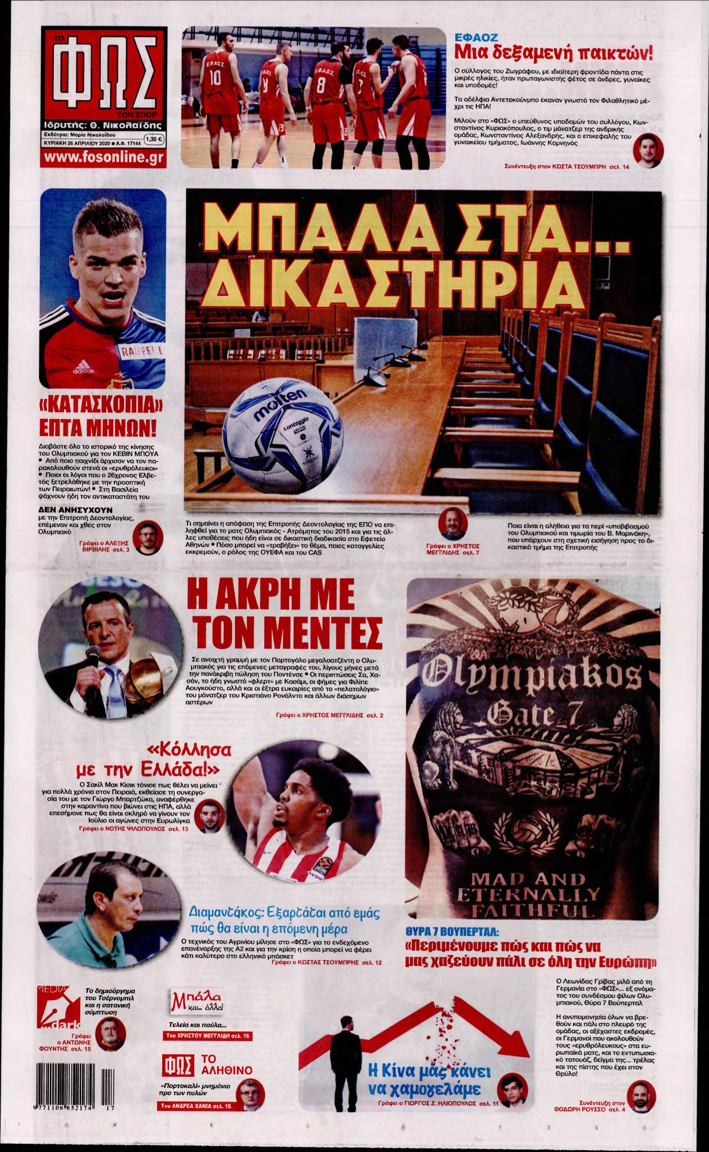 ΦΩΣ ΤΩΝ ΣΠΟΡ ΤΗΣ ΚΥΡΙΑΚΗΣ – 26/04/2020