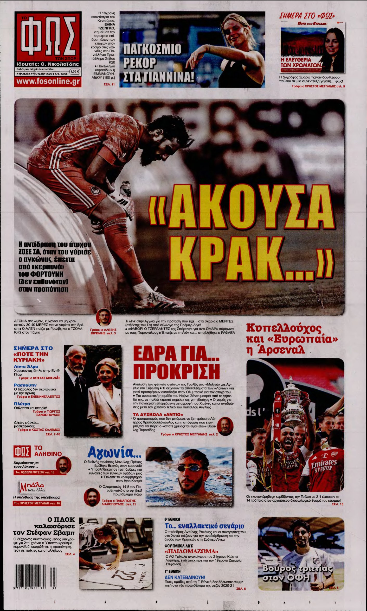 ΦΩΣ ΤΩΝ ΣΠΟΡ ΤΗΣ ΚΥΡΙΑΚΗΣ – 02/08/2020