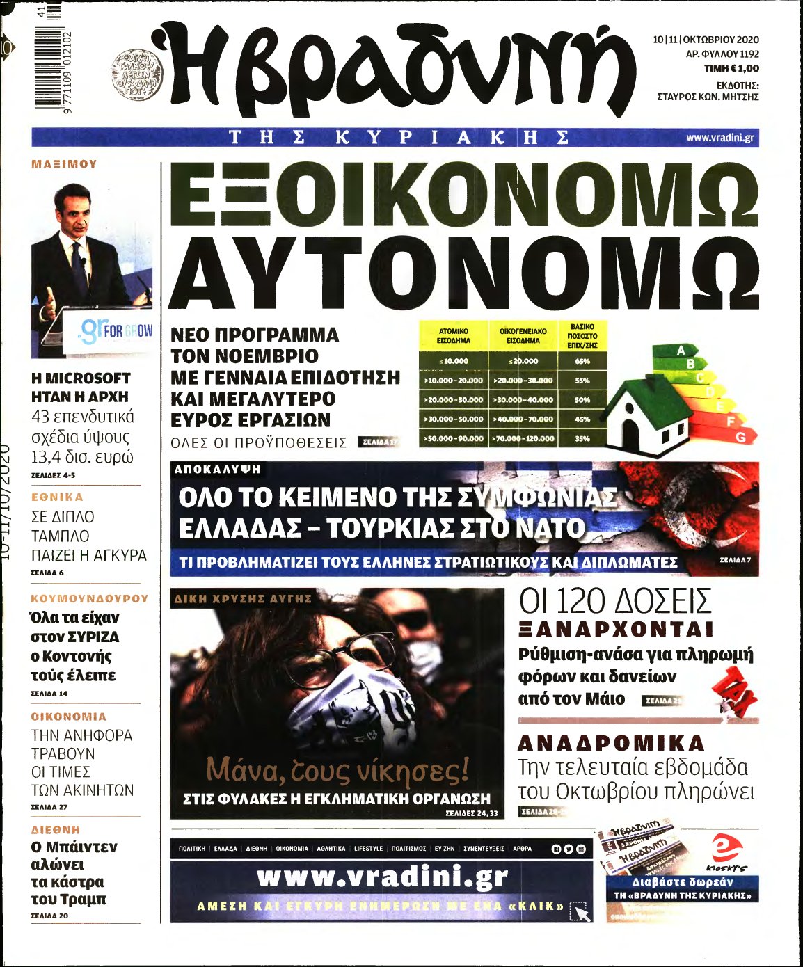 ΒΡΑΔΥΝΗ ΤΗΣ ΚΥΡΙΑΚΗΣ – 10/10/2020