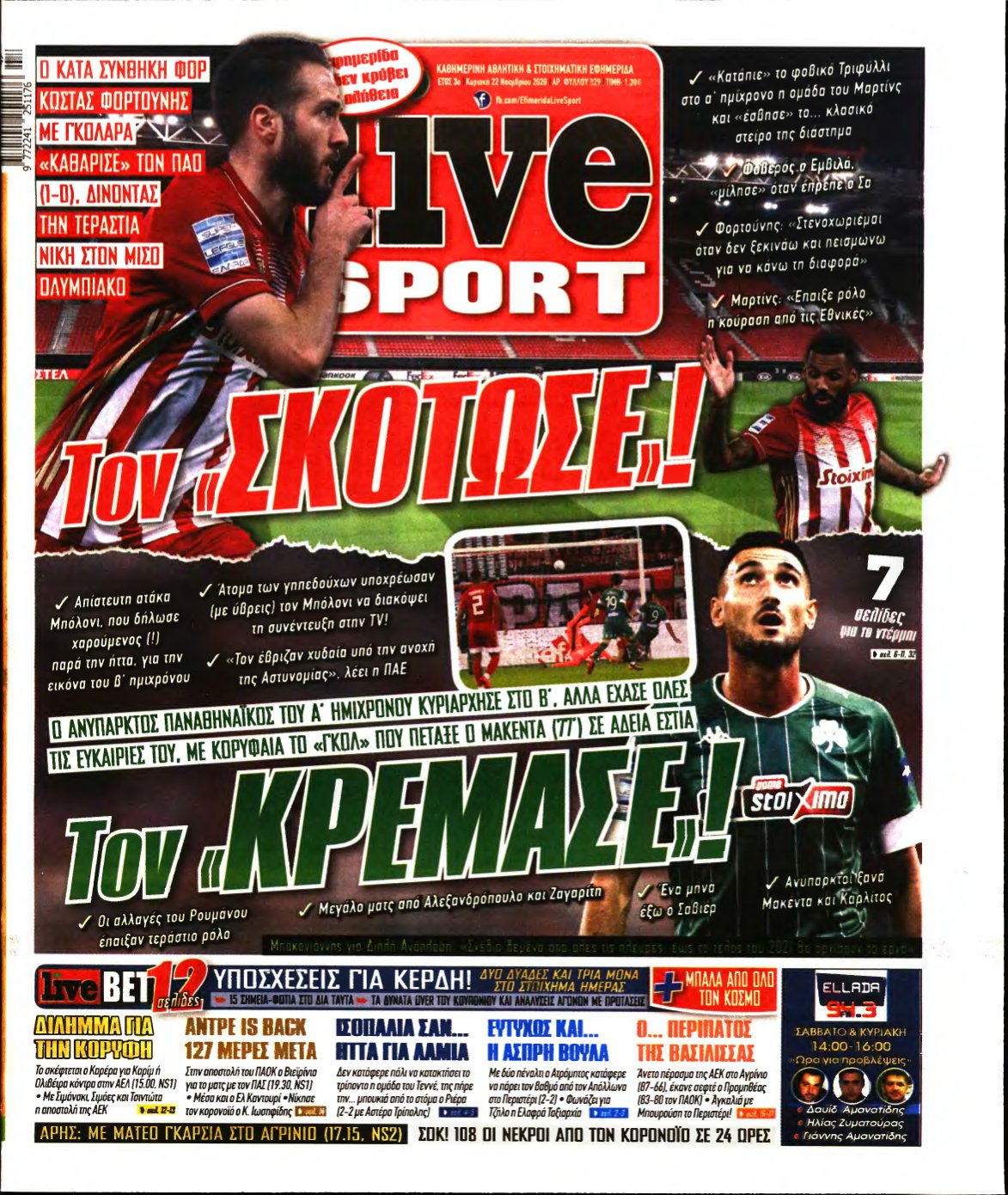 LIVE SPORT ΚΥΡΙΑΚΗΣ – 22/11/2020