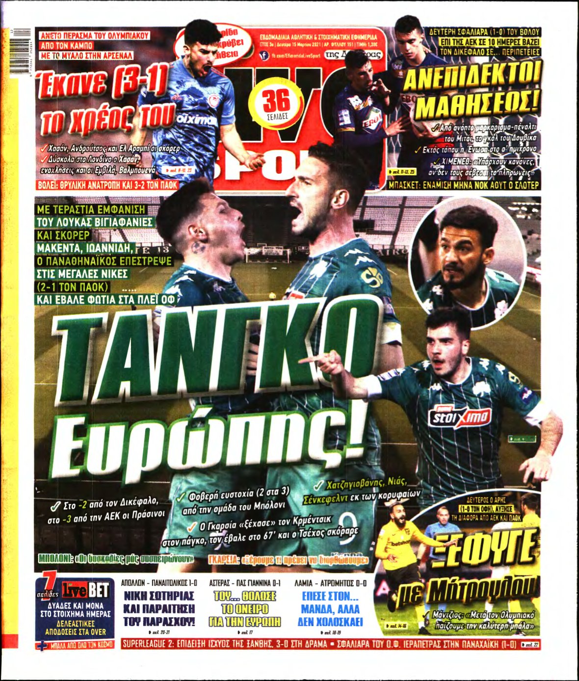 LIVE SPORT – 15/03/2021