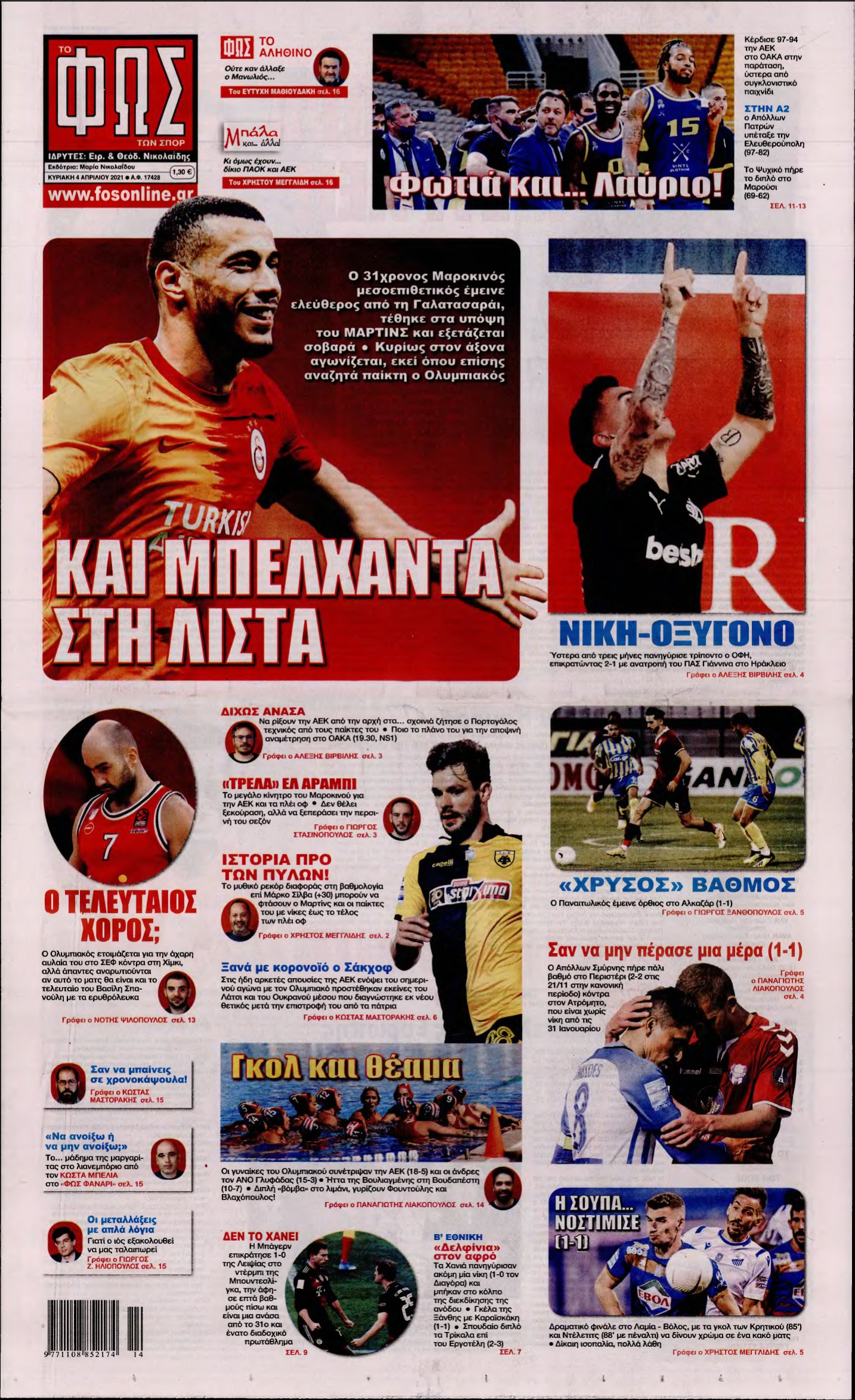 ΦΩΣ ΤΩΝ ΣΠΟΡ ΤΗΣ ΚΥΡΙΑΚΗΣ – 04/04/2021