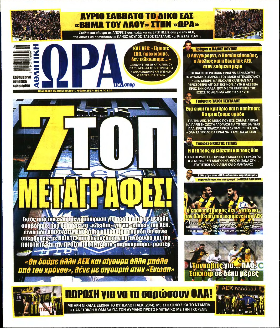 ΩΡΑ ΤΩΝ ΣΠΟΡ – 16/04/2021