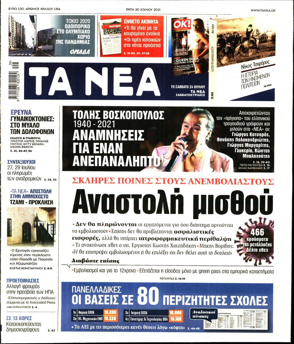 ΤΑ ΝΕΑ – 20/07/2021