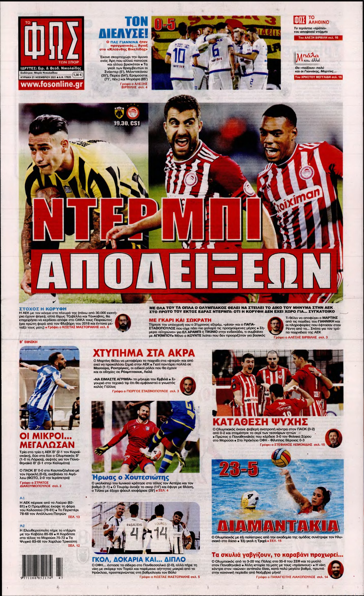 ΦΩΣ ΤΩΝ ΣΠΟΡ ΤΗΣ ΚΥΡΙΑΚΗΣ – 21/11/2021