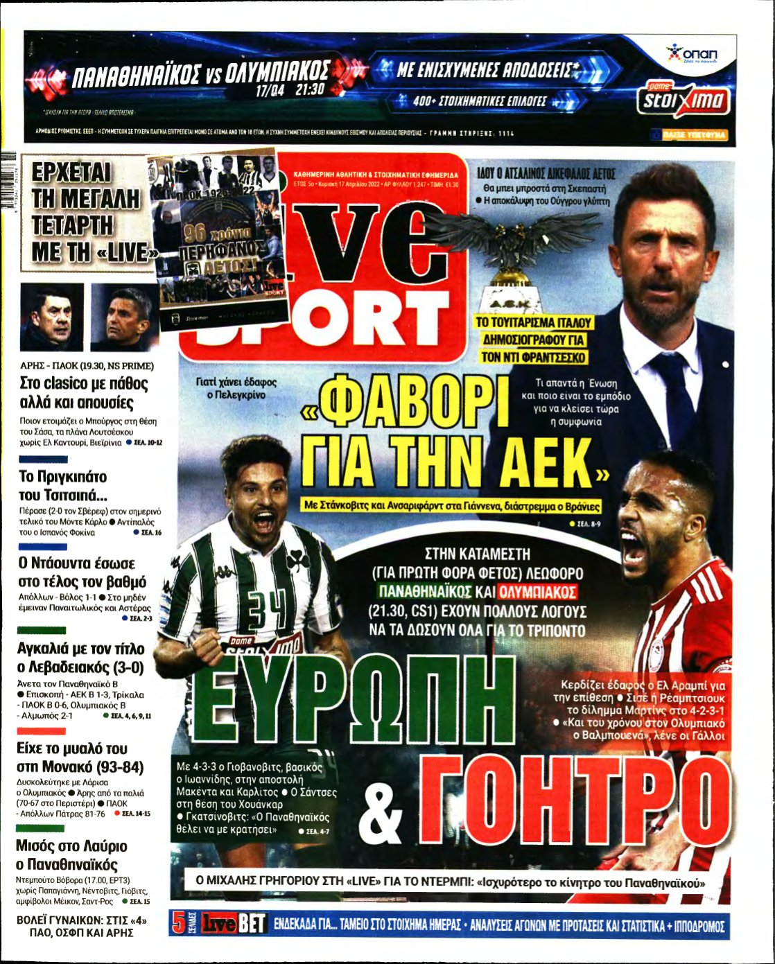 LIVE SPORT ΚΥΡΙΑΚΗΣ – 17/04/2022