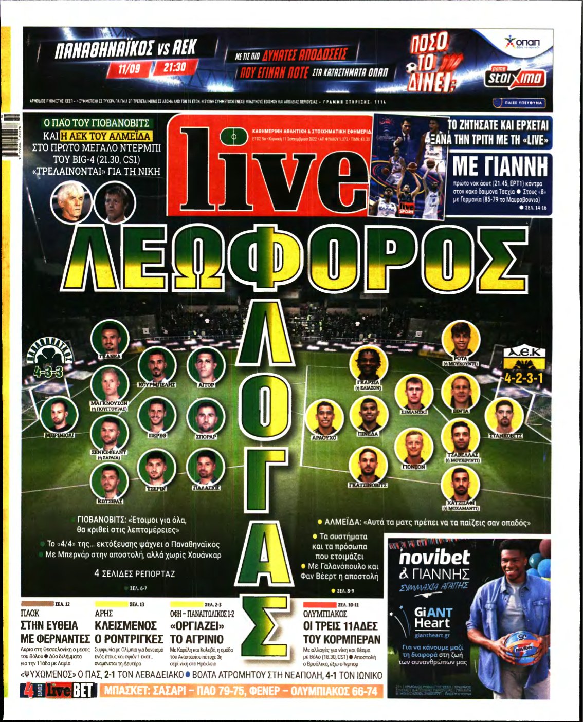 LIVE SPORT ΚΥΡΙΑΚΗΣ – 11/09/2022