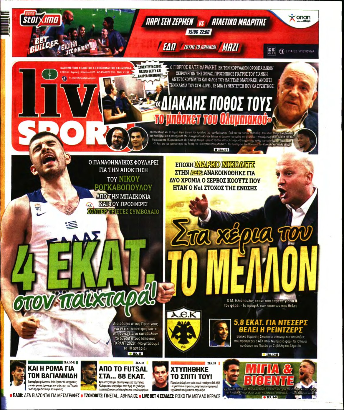 LIVE SPORT ΚΥΡΙΑΚΗΣ – 15/06/2025