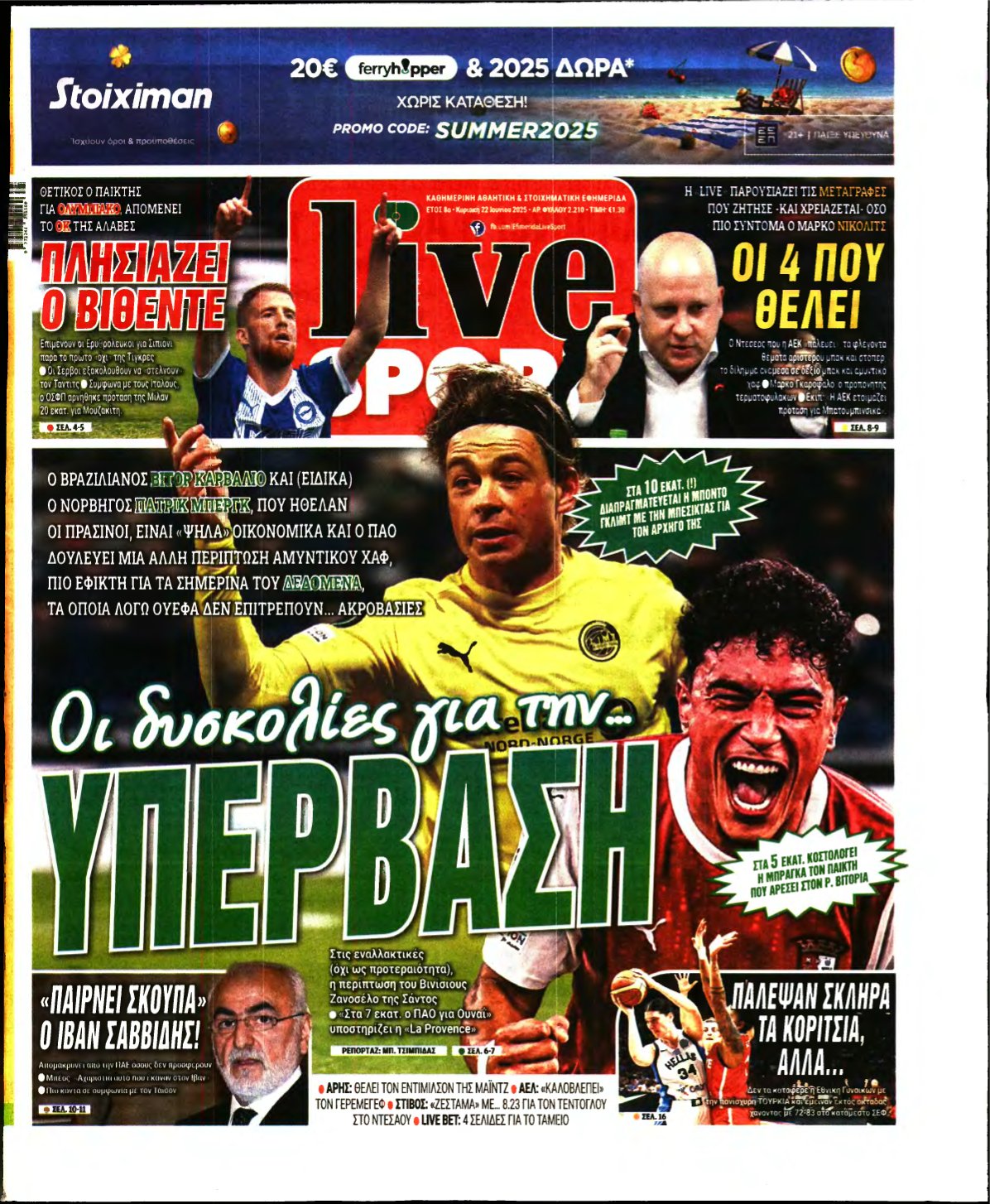 LIVE SPORT ΚΥΡΙΑΚΗΣ – 22/06/2025
