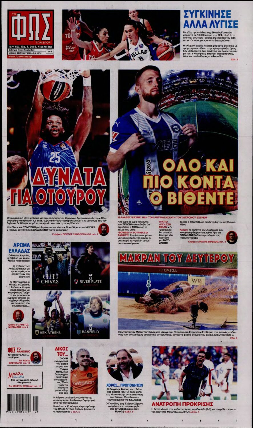 ΦΩΣ ΤΩΝ ΣΠΟΡ ΤΗΣ ΚΥΡΙΑΚΗΣ – 22/06/2025