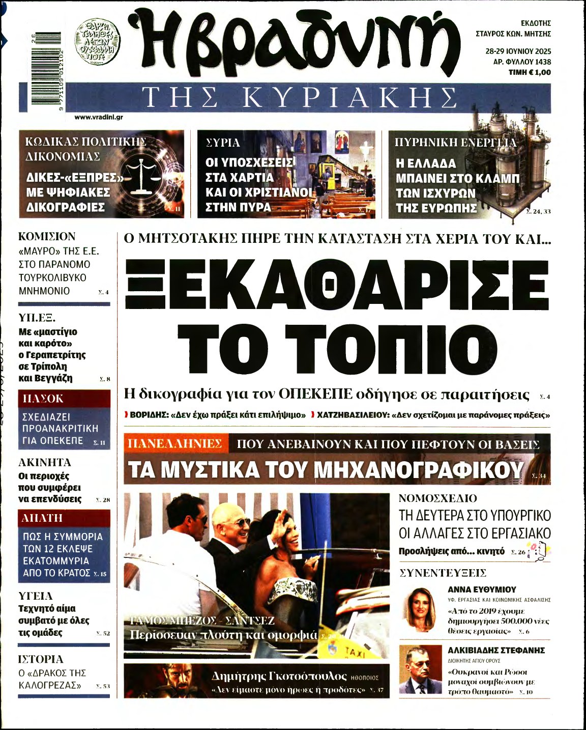 ΒΡΑΔΥΝΗ ΤΗΣ ΚΥΡΙΑΚΗΣ – 28/06/2025